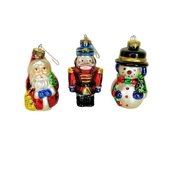 Vintage mercury Glass Snowman Santa Claus Nutcracker 3" Christmas Ornaments - Picture 1 of 7